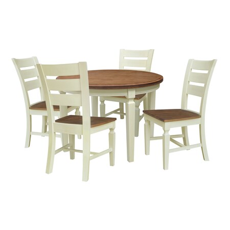 International Concepts Round 44 in Round Top Dining Table with 4 Ladderback Chairs, Hickory/Shell, 44 in W, 44 in L, Wood K79-144R-C57-4